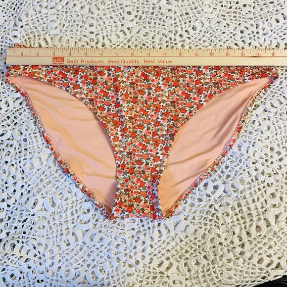 OG $24.95 NWT! Aerie (XL)Swim Bottom Bikini Orange Red White Green Floral Design - Picture 6 of 7
